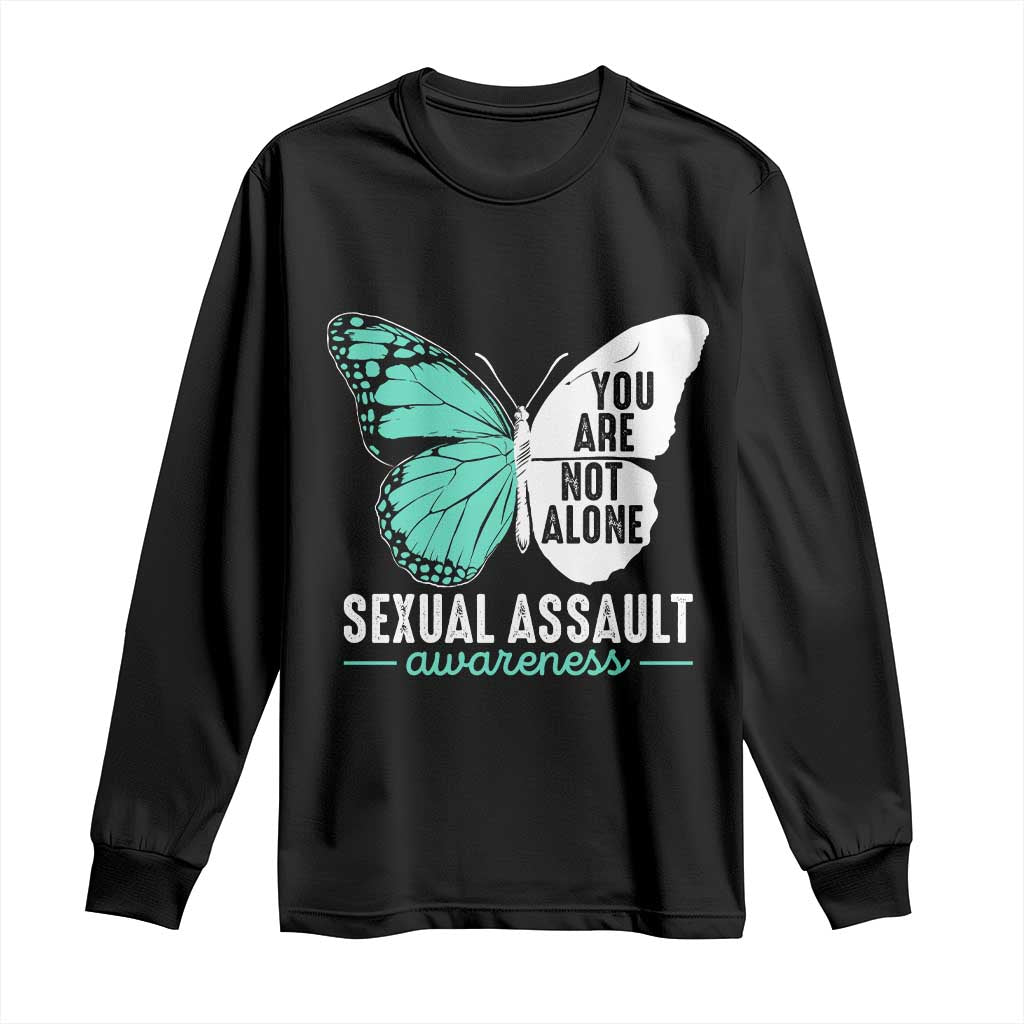 April Sexual Assault Awareness Long Sleeve Shirt Teal Ribbon Flower TS14 Black Print Your Wear