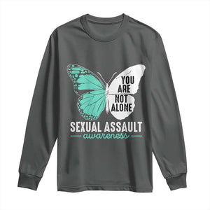 April Sexual Assault Awareness Long Sleeve Shirt Teal Ribbon Flower TS14 Dark Heather Print Your Wear