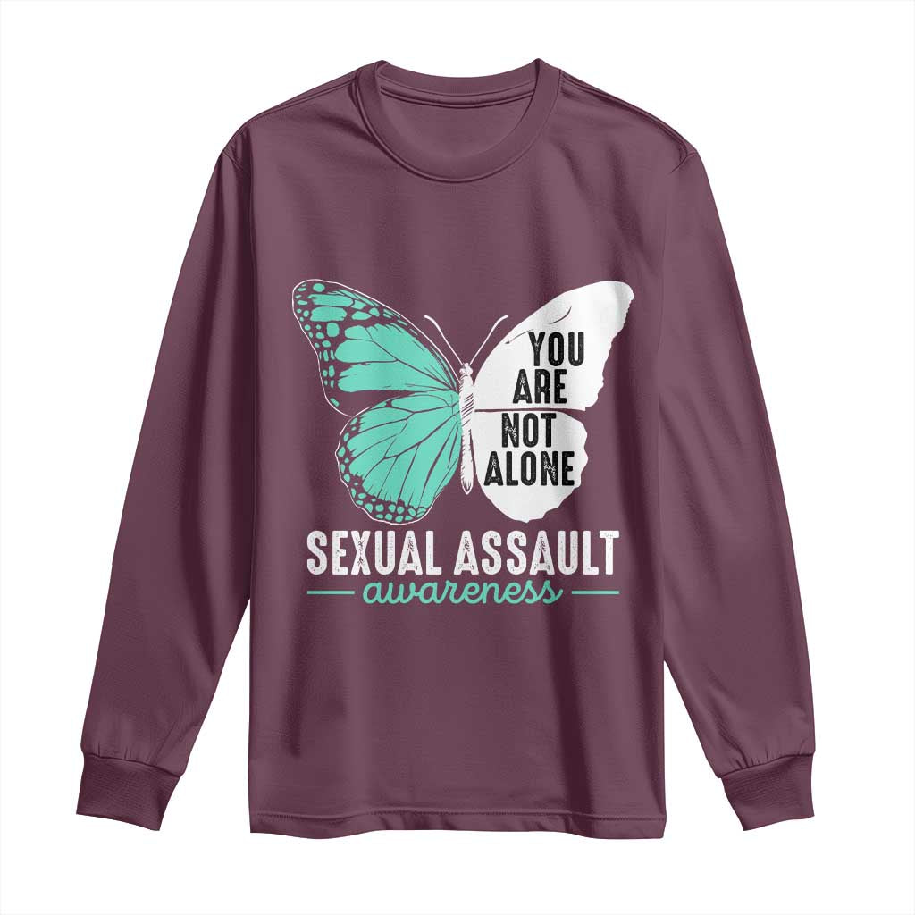 April Sexual Assault Awareness Long Sleeve Shirt Teal Ribbon Flower TS14 Maroon Print Your Wear