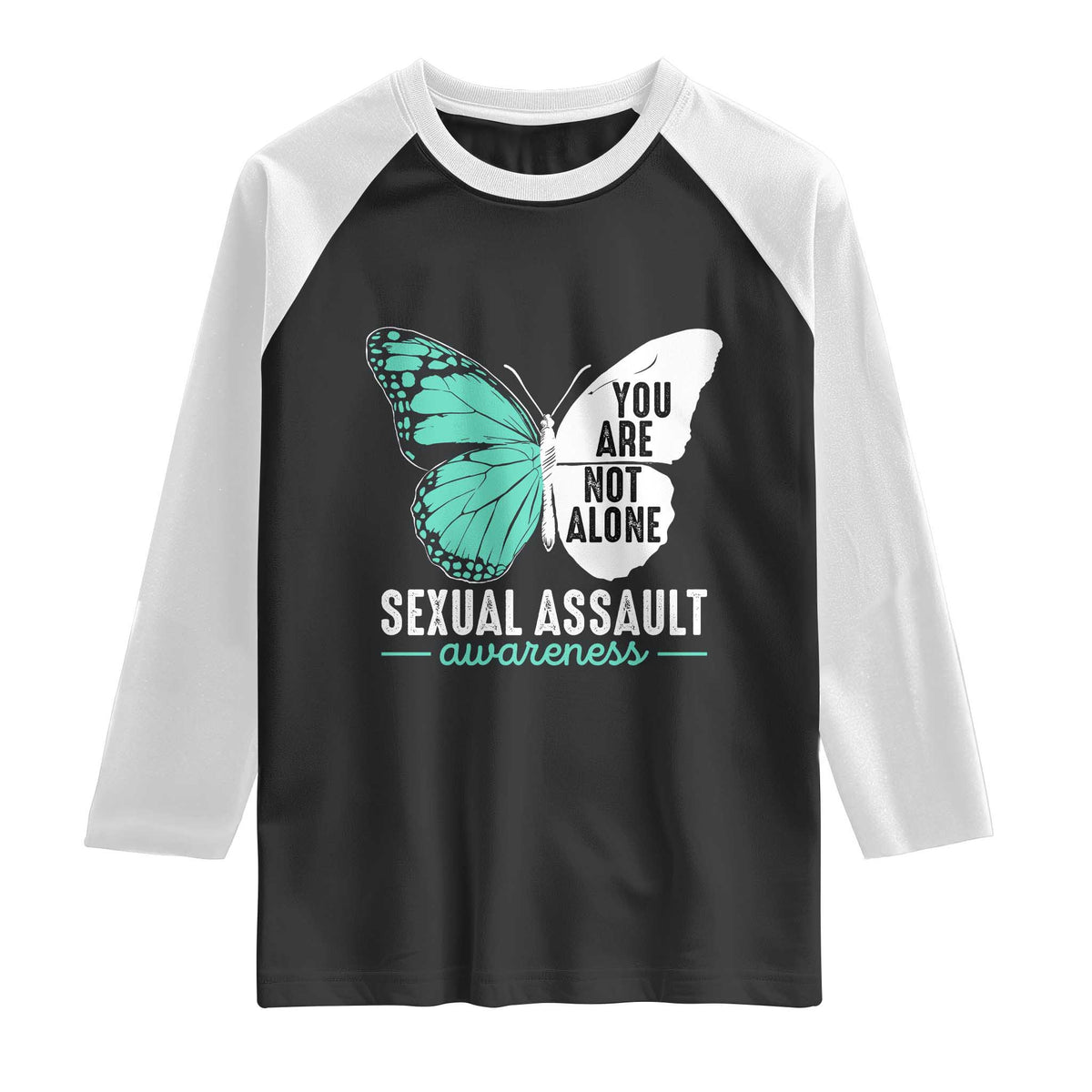 April Sexual Assault Awareness Raglan Shirt Teal Ribbon Flower TS14 Black White Print Your Wear