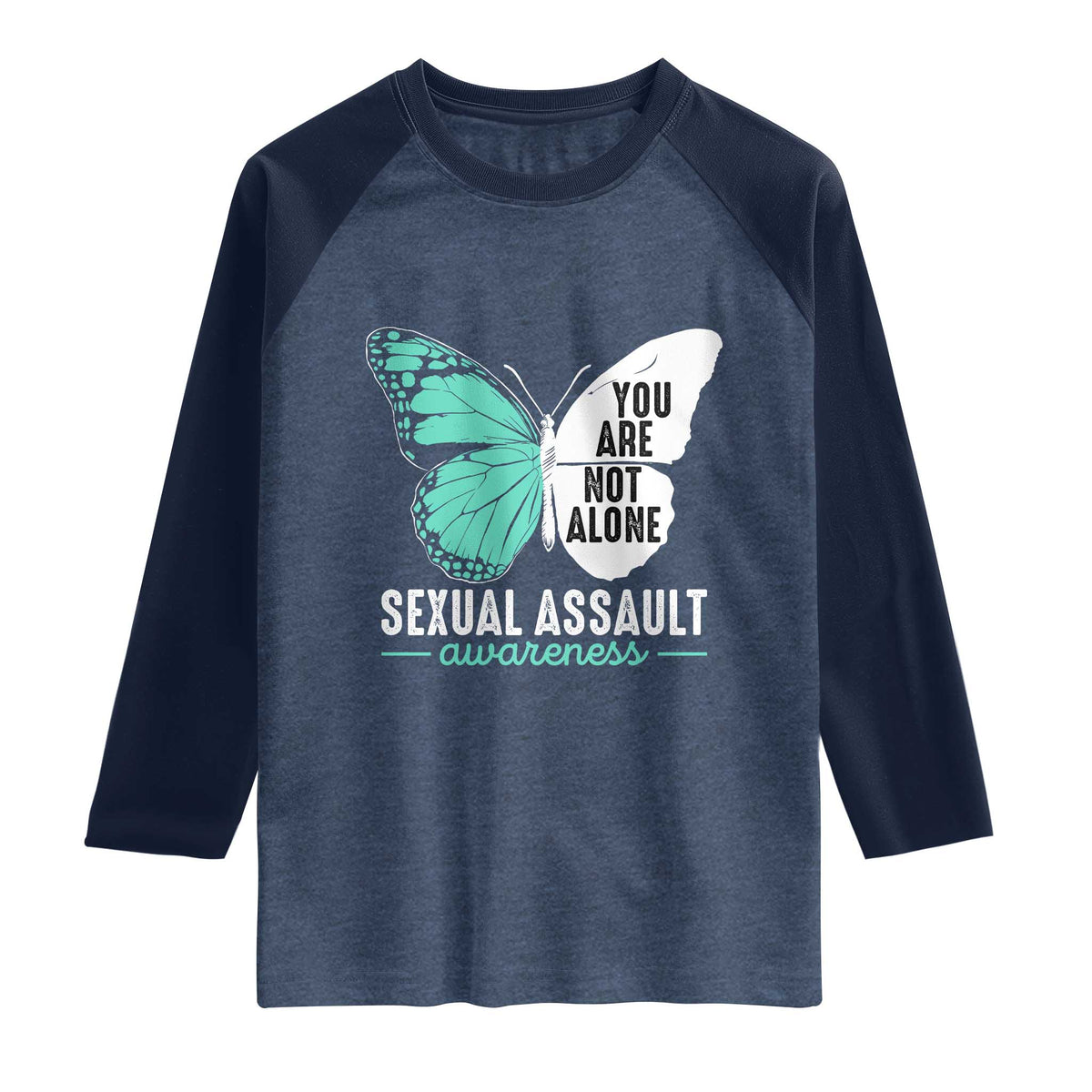 April Sexual Assault Awareness Raglan Shirt Teal Ribbon Flower TS14 Heather Denim Navy Print Your Wear