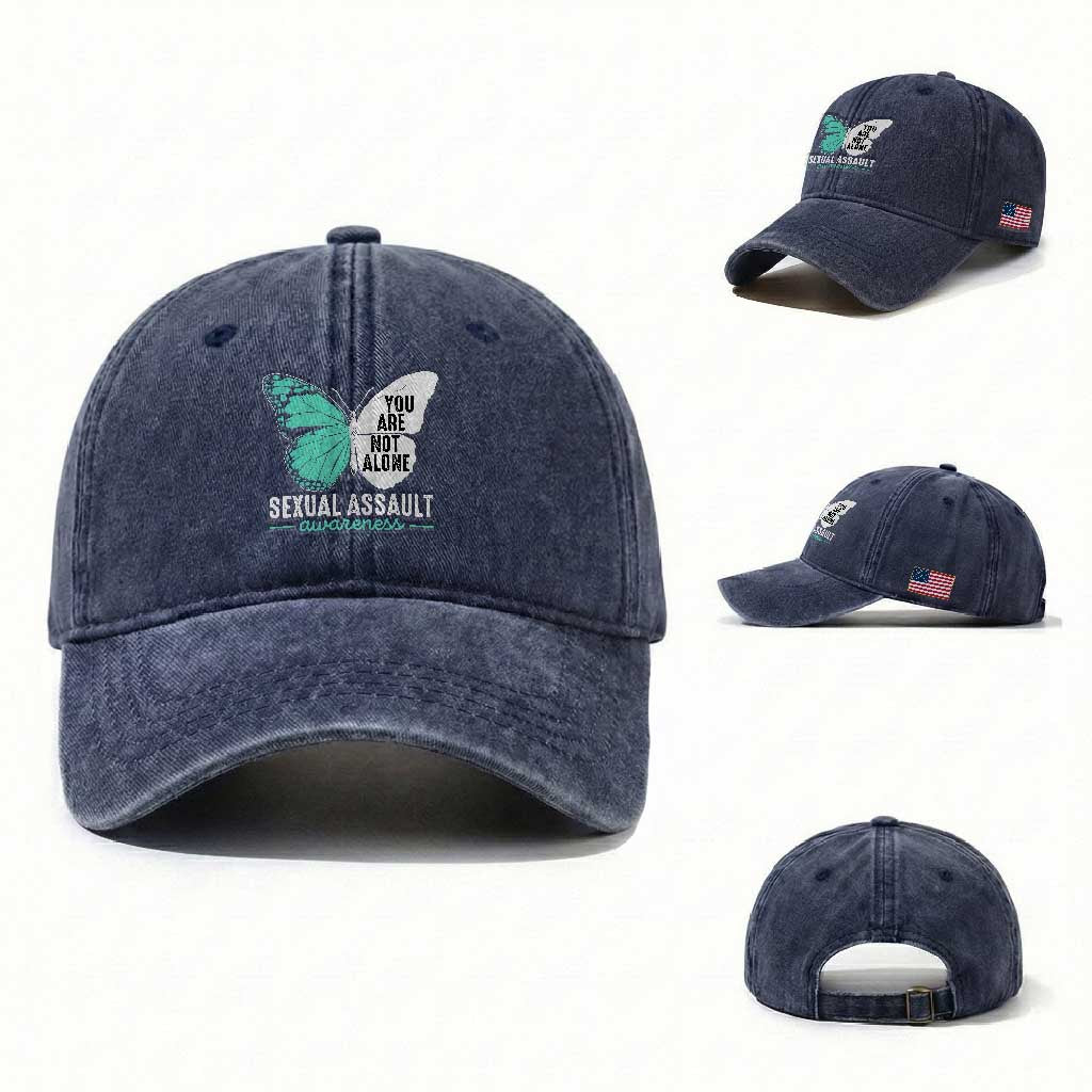 April Sexual Assault Awareness Washed Cotton Baseball Cap Teal Ribbon Flower TS14 Washed Cap Universal Fit Navy Print Your Wear