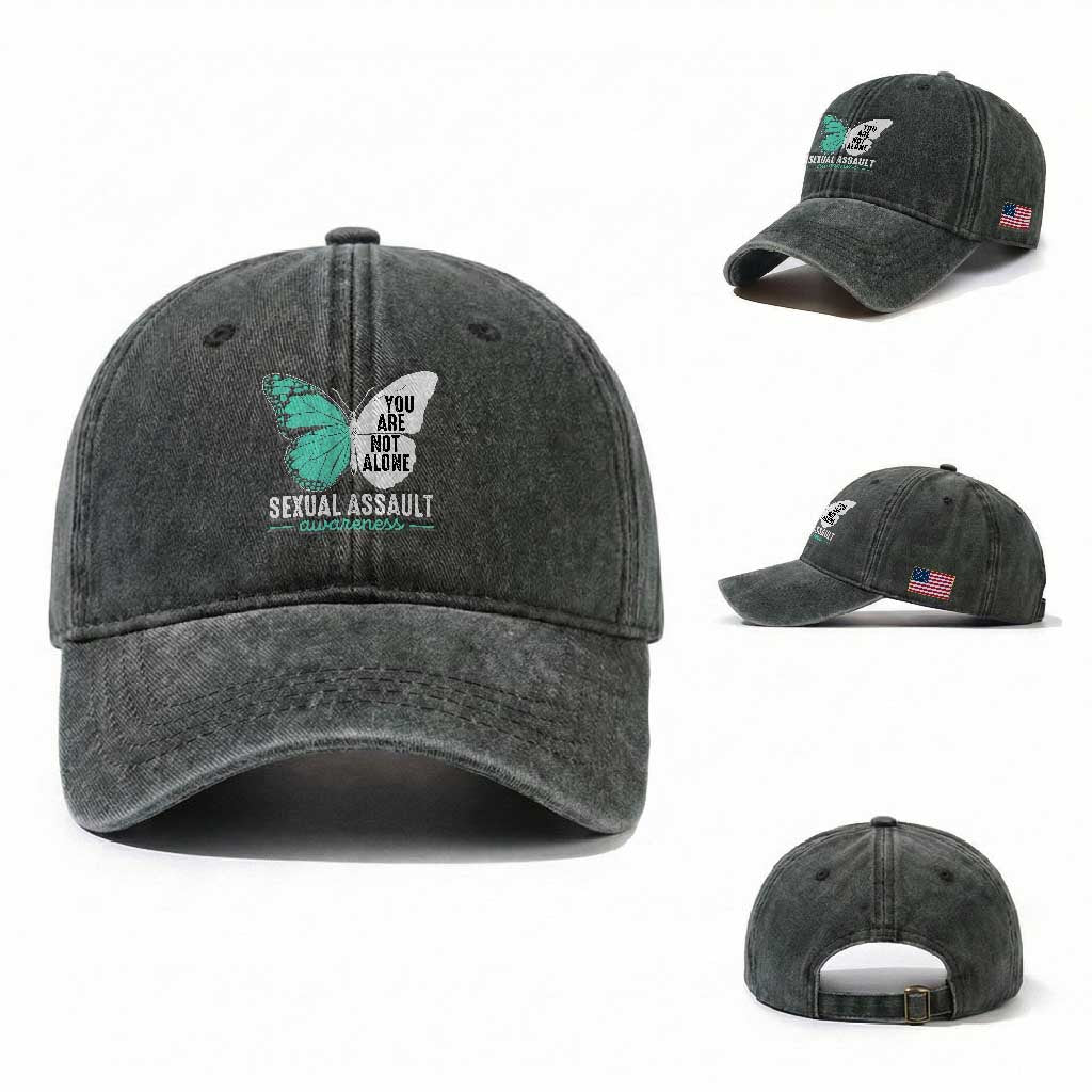April Sexual Assault Awareness Washed Cotton Baseball Cap Teal Ribbon Flower TS14 Washed Cap Universal Fit Dark Green Print Your Wear