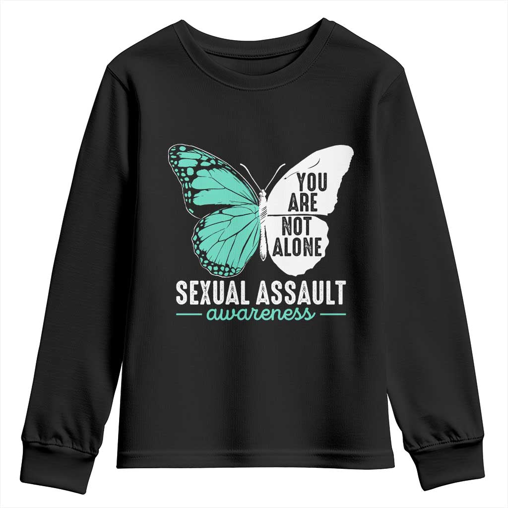 April Sexual Assault Awareness Youth Sweatshirt Teal Ribbon Flower TS14 Black Print Your Wear