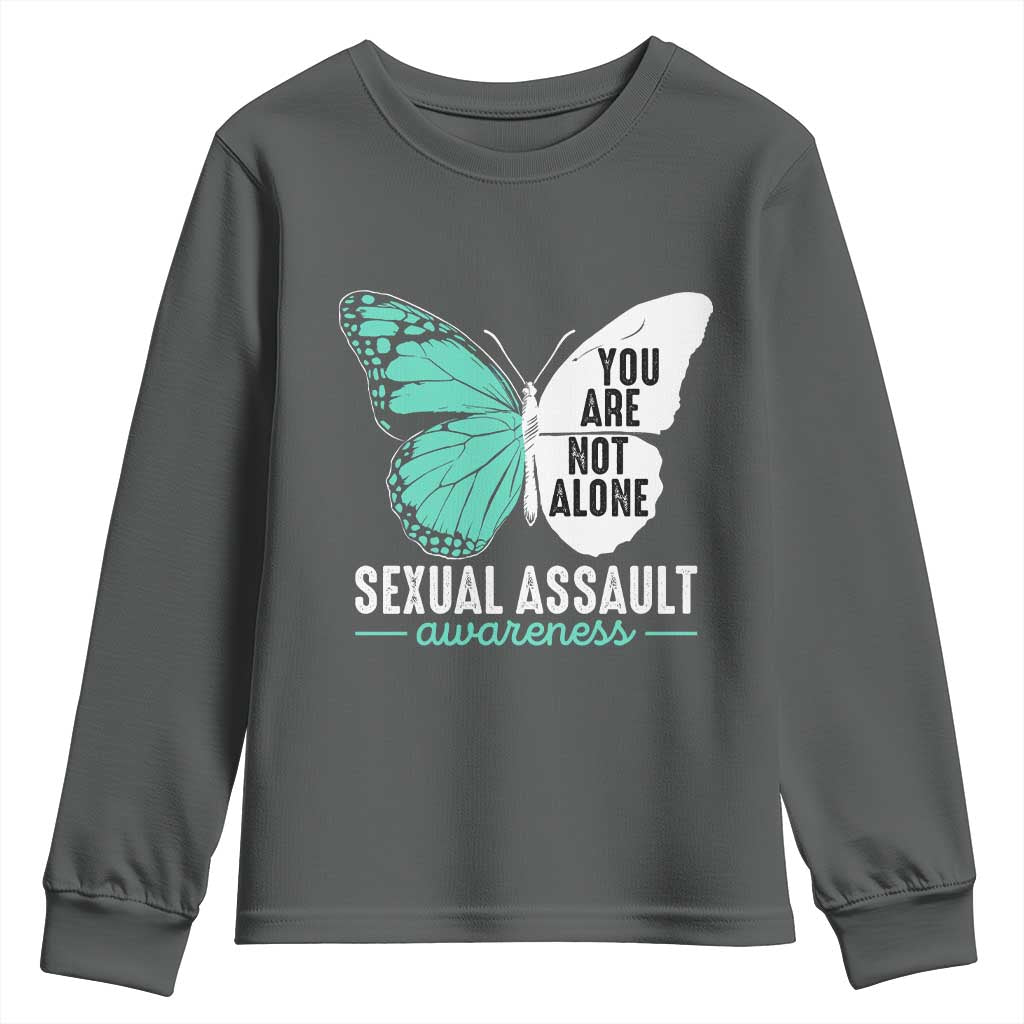April Sexual Assault Awareness Youth Sweatshirt Teal Ribbon Flower TS14 Dark Heather Print Your Wear