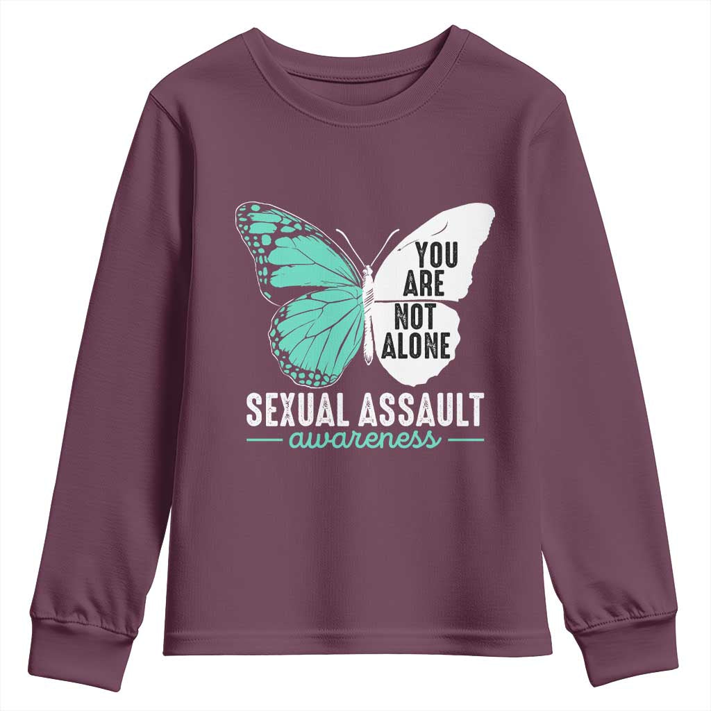 April Sexual Assault Awareness Youth Sweatshirt Teal Ribbon Flower TS14 Maroon Print Your Wear