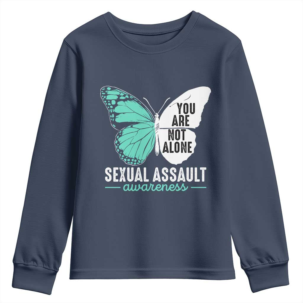 April Sexual Assault Awareness Youth Sweatshirt Teal Ribbon Flower TS14 Navy Print Your Wear