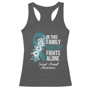 Sexual Assault Awareness Racerback Tank Top In This Family Nobody Fights Alone TS14 Dark Heather Print Your Wear