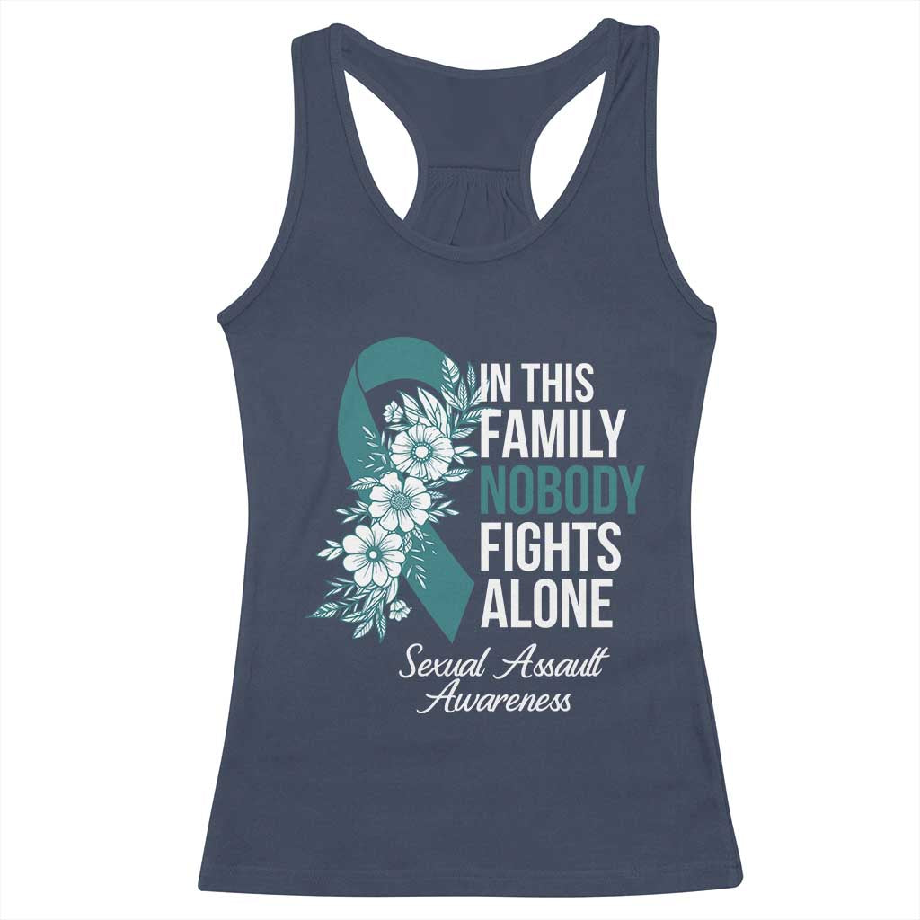 Sexual Assault Awareness Racerback Tank Top In This Family Nobody Fights Alone TS14 Navy Print Your Wear
