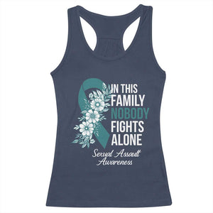 Sexual Assault Awareness Racerback Tank Top In This Family Nobody Fights Alone TS14 Navy Print Your Wear