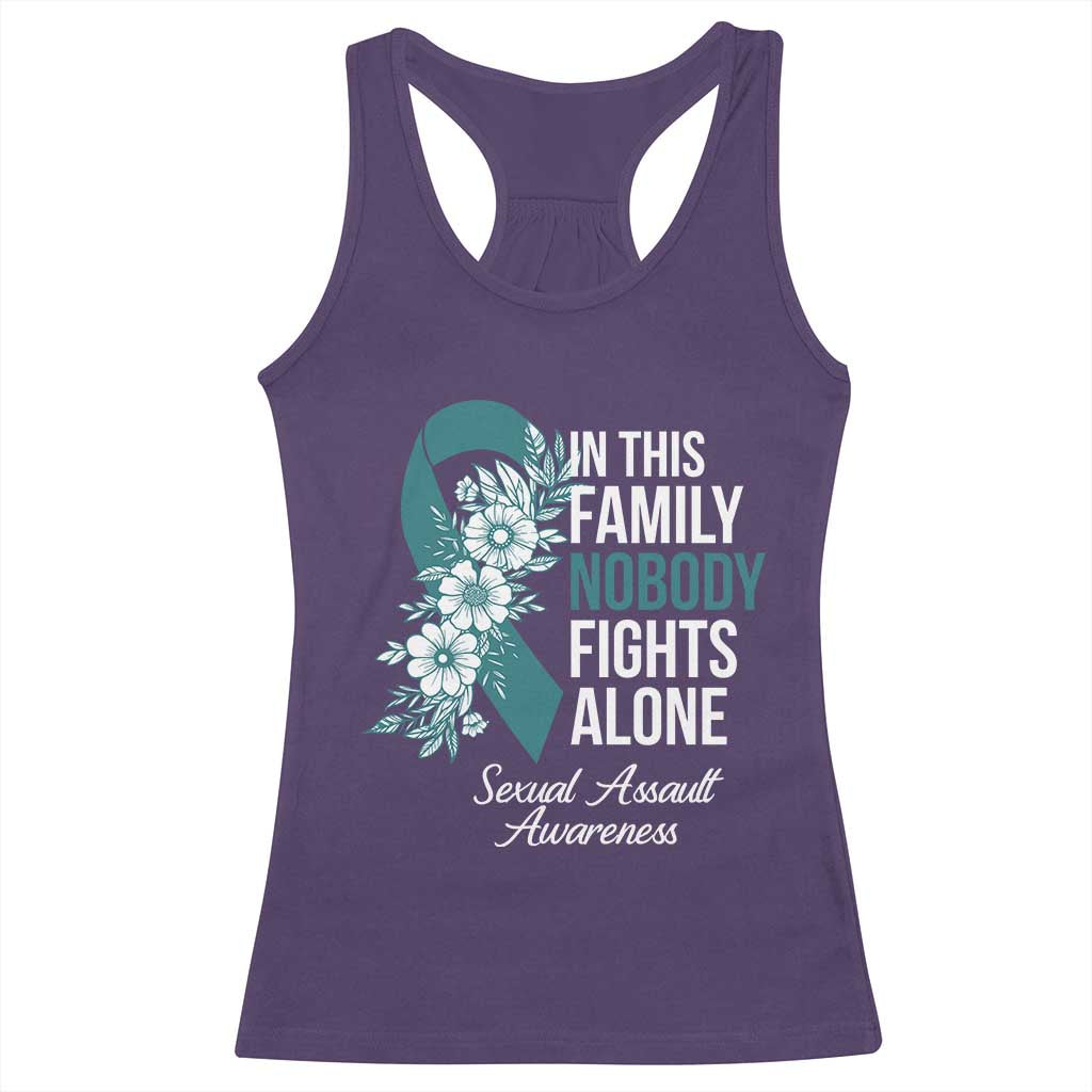 Sexual Assault Awareness Racerback Tank Top In This Family Nobody Fights Alone TS14 Purple Print Your Wear