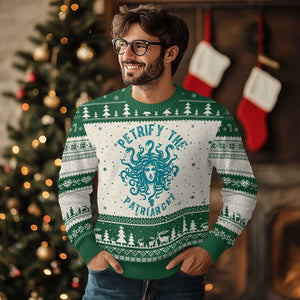 Sexual Assault Awareness Ugly Christmas Sweater Petrify The Patriarchy Medusa Feminism TS14 Beige Green Print Your Wear