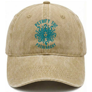 Sexual Assault Awareness Washed Cotton Baseball Cap Petrify The Patriarchy Medusa Feminism TS14 Washed Cap Universal Fit Khaki Print Your Wear