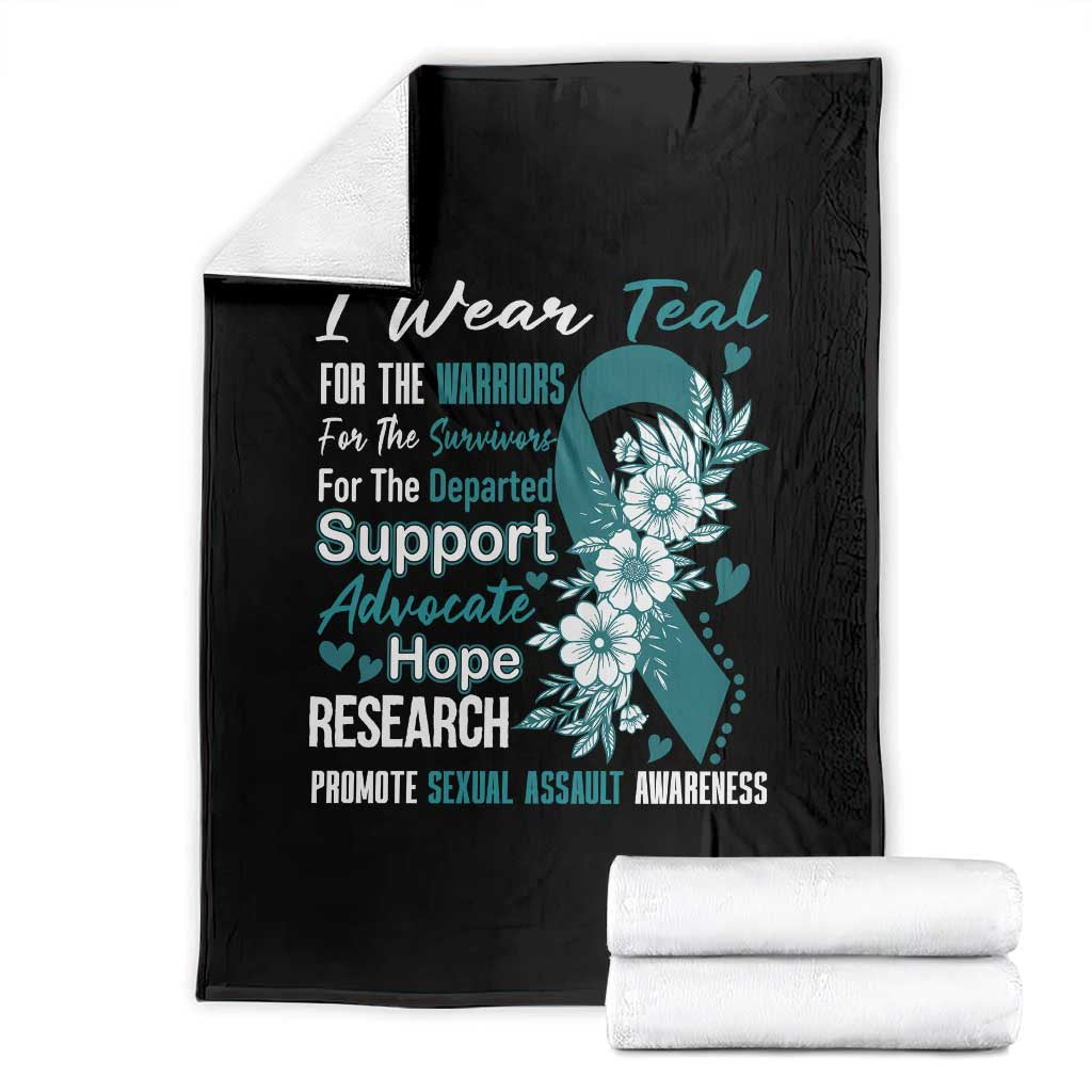 Sexual Assault Awareness Throw Blanket Teal Ribbon Flower TS14 Black Print Your Wear