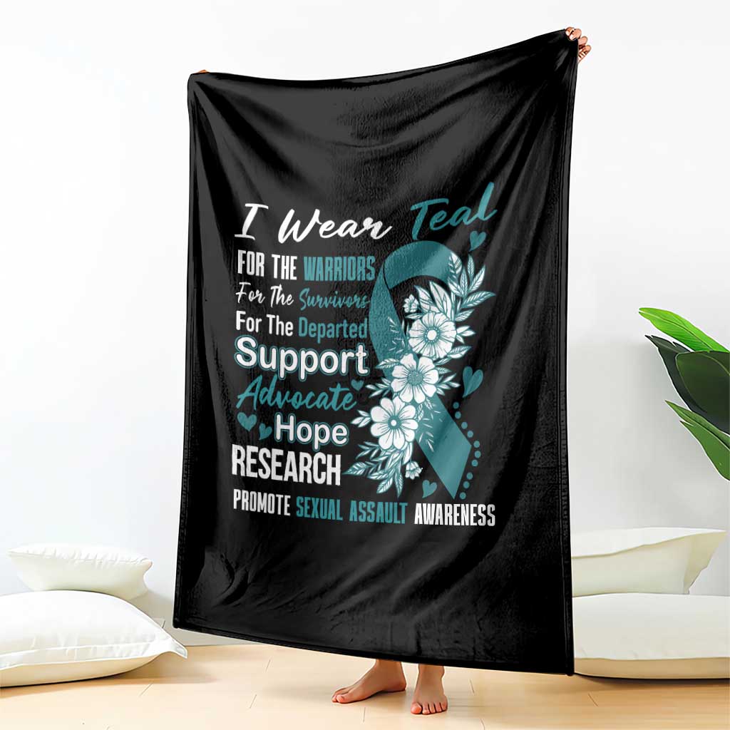 Sexual Assault Awareness Throw Blanket Teal Ribbon Flower TS14 Print Your Wear