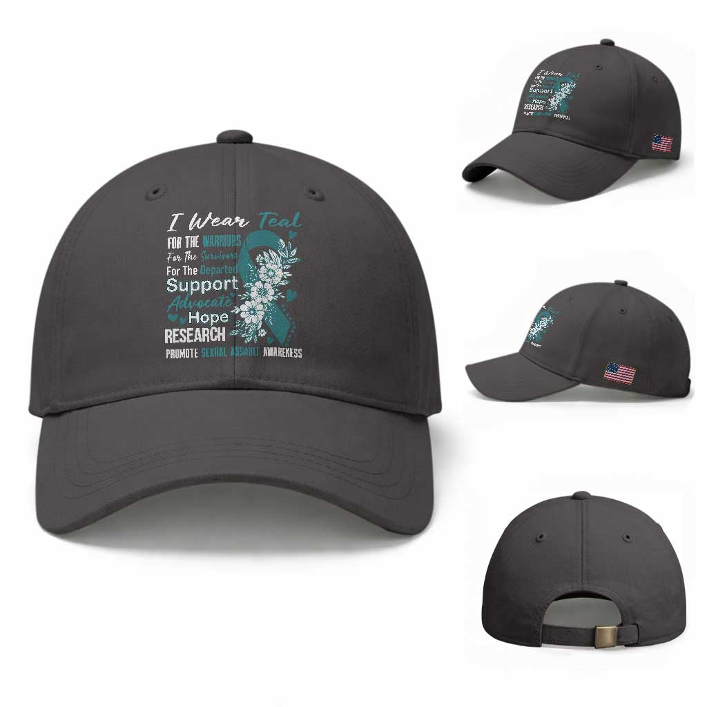 Sexual Assault Awareness Baseball Cap Teal Ribbon Flower TS14 Baseball Cap Universal Fit Dark Gray Print Your Wear