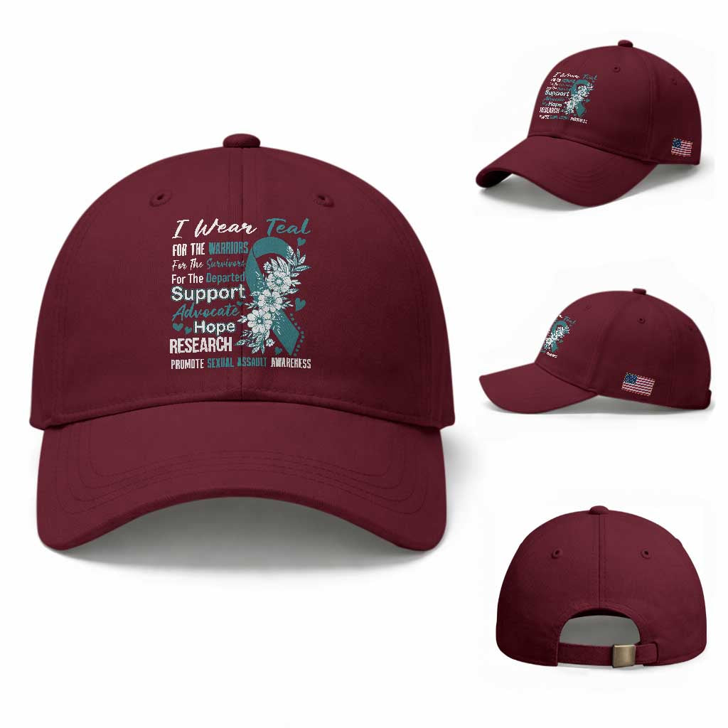 Sexual Assault Awareness Baseball Cap Teal Ribbon Flower TS14 Baseball Cap Universal Fit Maroon Print Your Wear