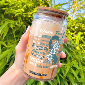 Sexual Assault Awareness Glass Can Teal Ribbon Flower TS14 Black Print Your Wear