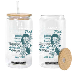 Sexual Assault Awareness Glass Can Teal Ribbon Flower TS14 Print Your Wear