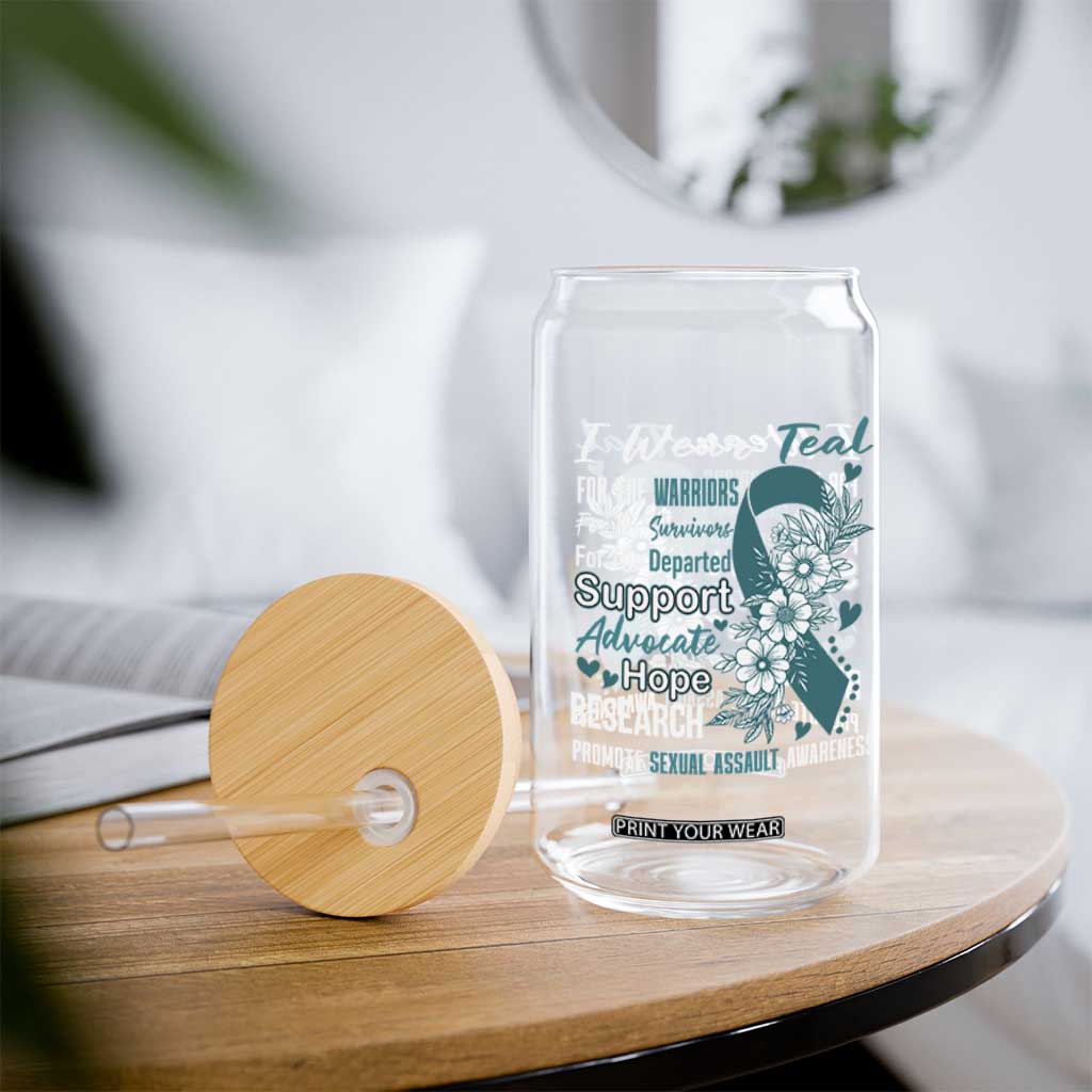 Sexual Assault Awareness Glass Can Teal Ribbon Flower TS14 Print Your Wear