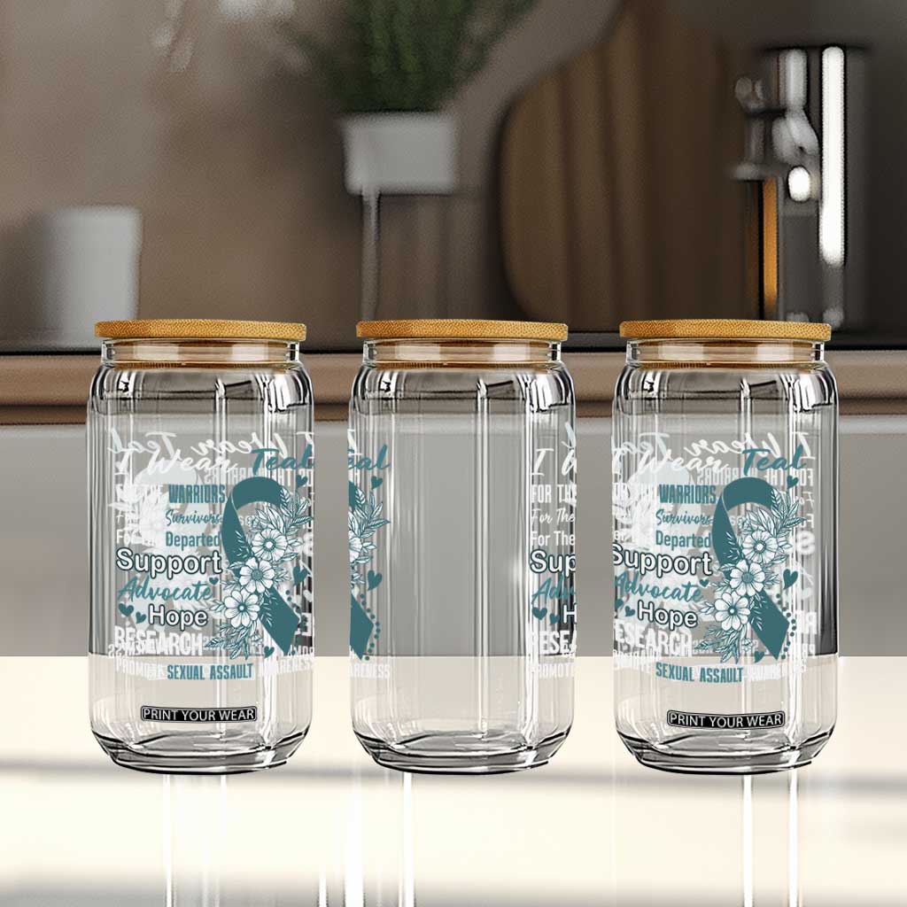 Sexual Assault Awareness Glass Can Teal Ribbon Flower TS14 Print Your Wear