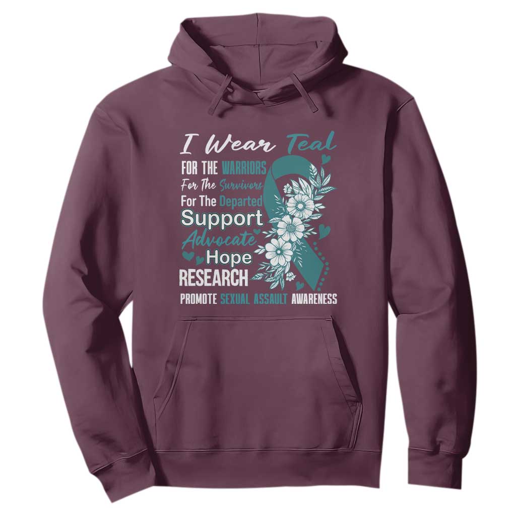 Sexual Assault Awareness Hoodie Teal Ribbon Flower TS14 Maroon Print Your Wear