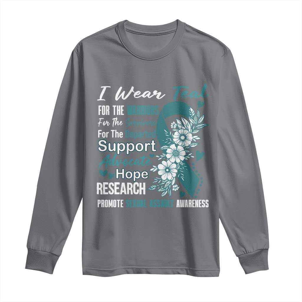 Sexual Assault Awareness Long Sleeve Shirt Teal Ribbon Flower TS14 Charcoal Print Your Wear