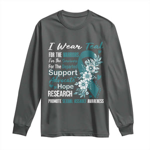 Sexual Assault Awareness Long Sleeve Shirt Teal Ribbon Flower TS14 Dark Heather Print Your Wear