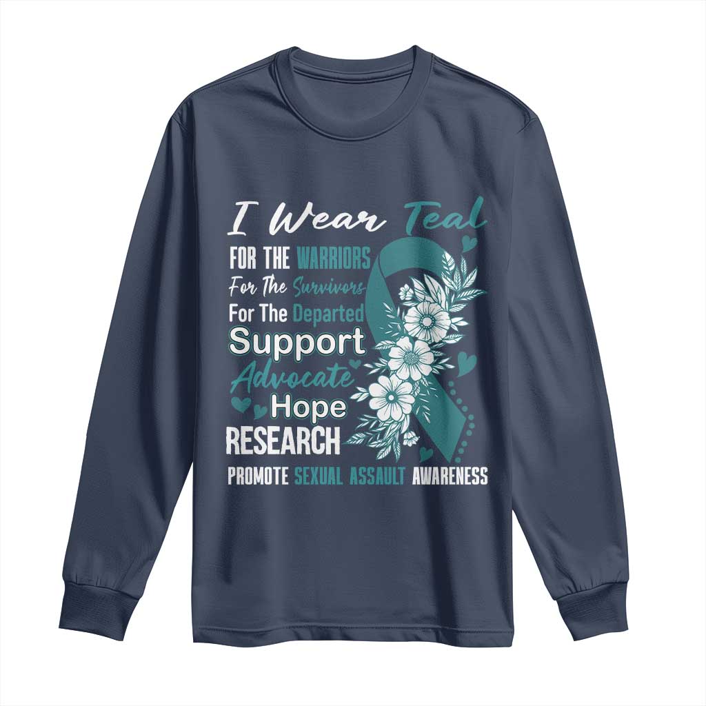 Sexual Assault Awareness Long Sleeve Shirt Teal Ribbon Flower TS14 Navy Print Your Wear
