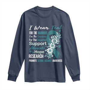 Sexual Assault Awareness Long Sleeve Shirt Teal Ribbon Flower TS14 Navy Print Your Wear
