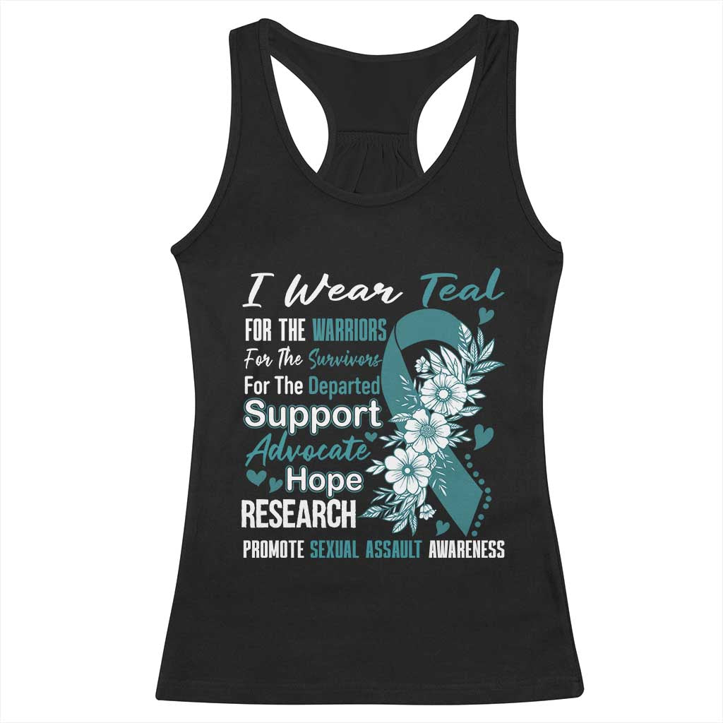Sexual Assault Awareness Racerback Tank Top Teal Ribbon Flower TS14 Black Print Your Wear