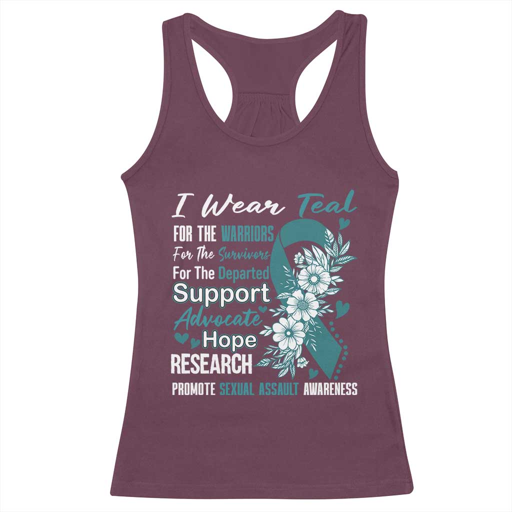 Sexual Assault Awareness Racerback Tank Top Teal Ribbon Flower TS14 Maroon Print Your Wear