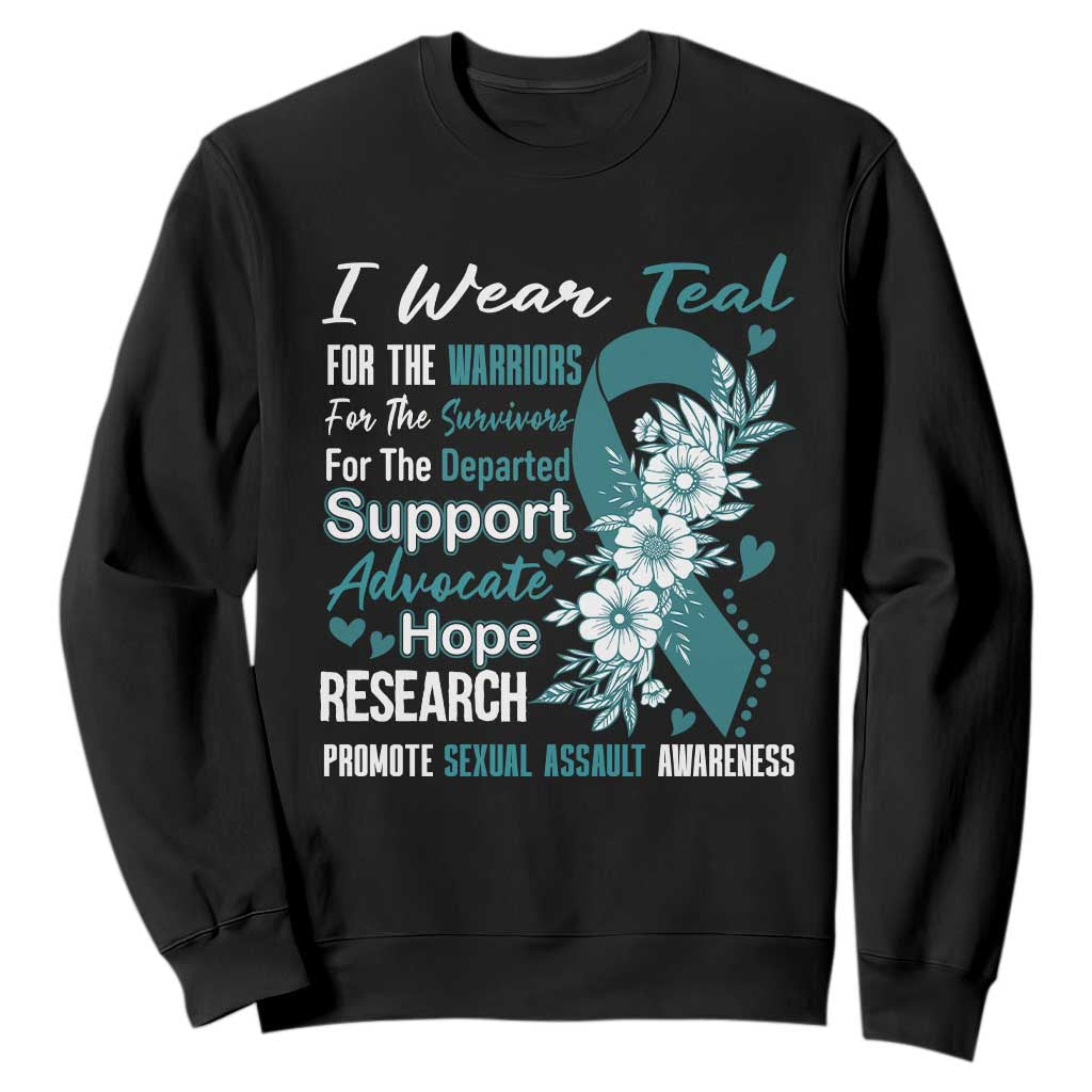 Sexual Assault Awareness Sweatshirt Teal Ribbon Flower TS14 Black Print Your Wear