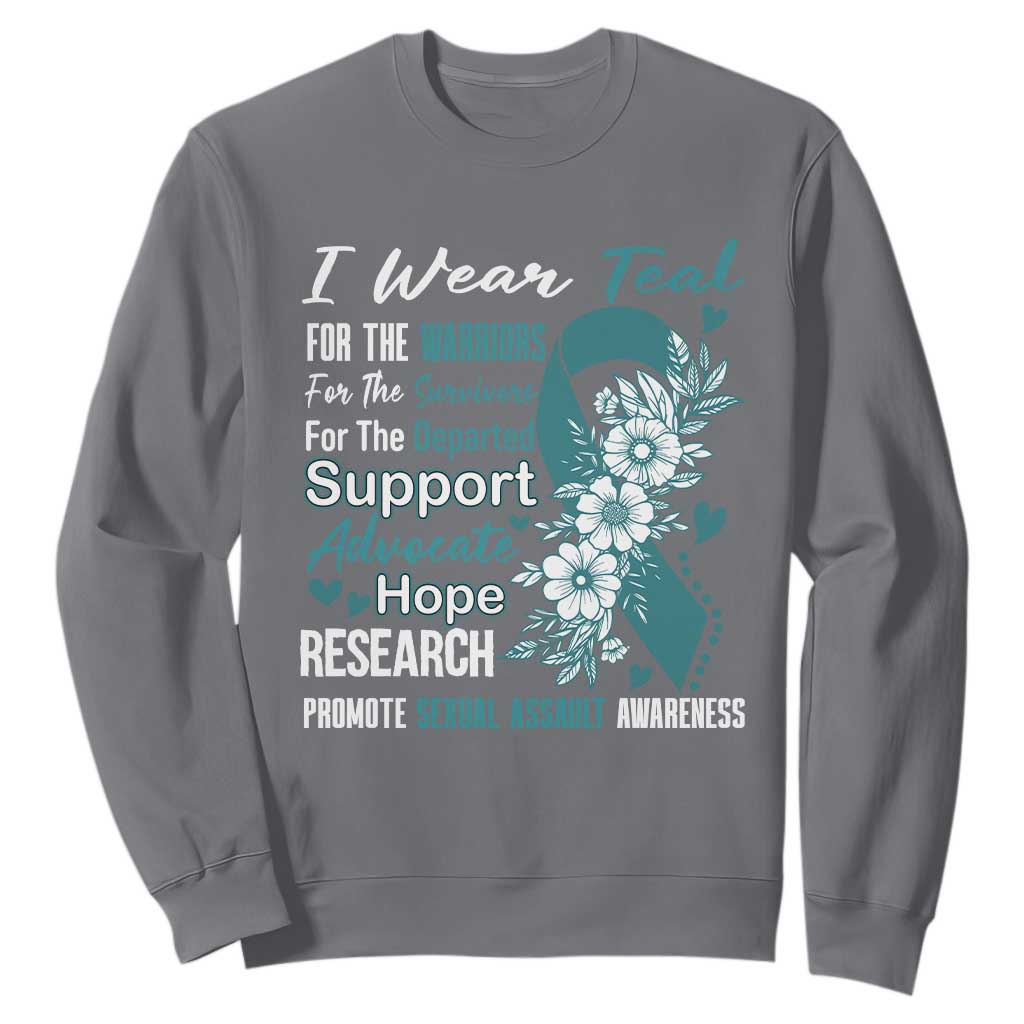 Sexual Assault Awareness Sweatshirt Teal Ribbon Flower TS14 Charcoal Print Your Wear