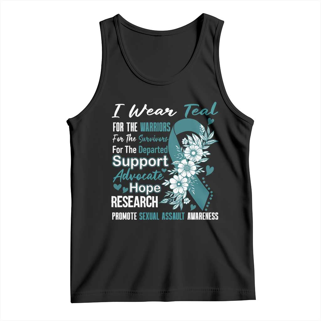 Sexual Assault Awareness Tank Top Teal Ribbon Flower TS14 Black Print Your Wear