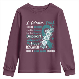 Sexual Assault Awareness Youth Sweatshirt Teal Ribbon Flower TS14 Maroon Print Your Wear