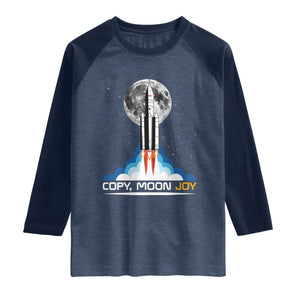 Copy Moon Joy Raglan Shirt Rocket Launch Full Moon TS14 Heather Denim Navy Print Your Wear