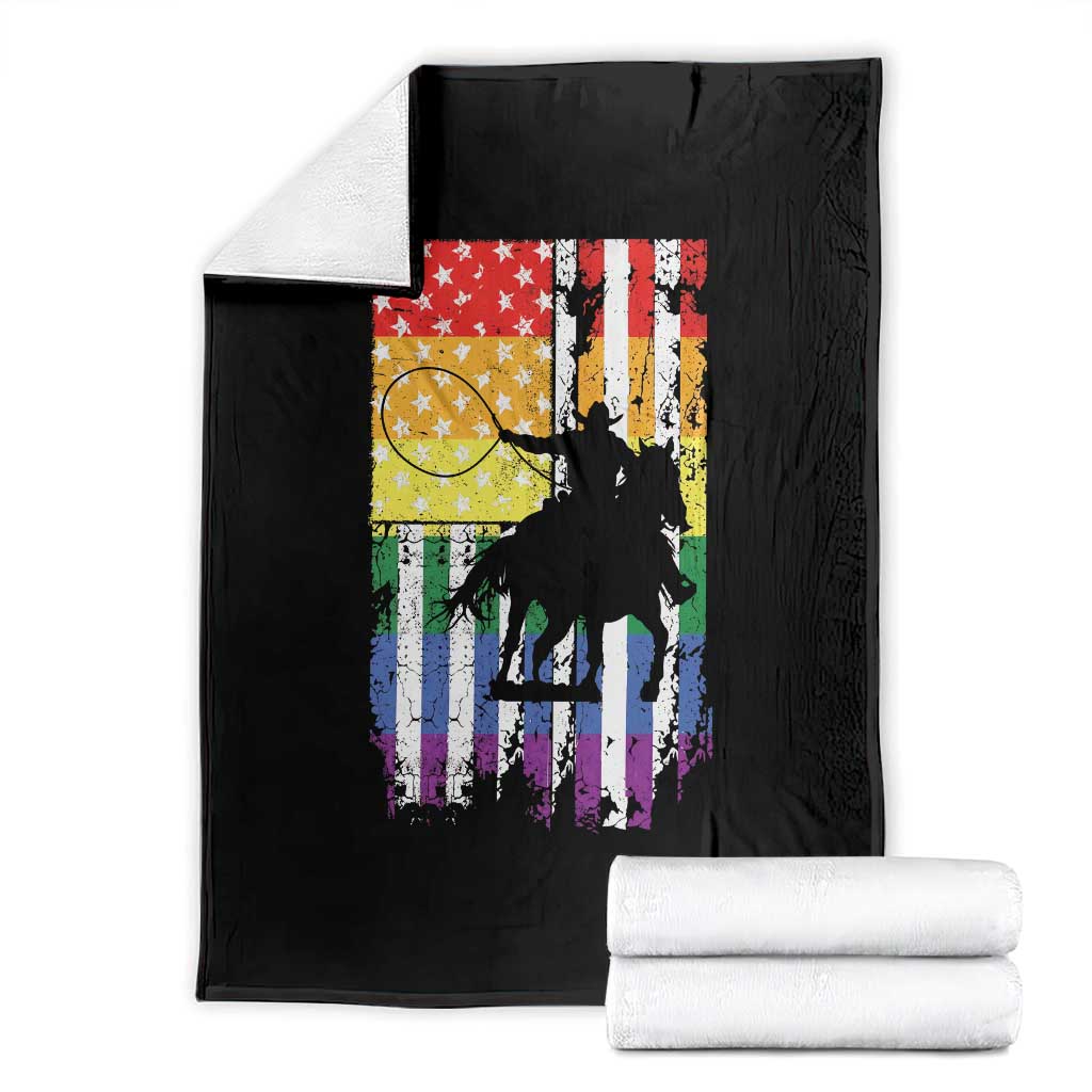 Rodeo Gay Cowboy Western LGBTQ Rainbow Flag Throw Blanket TS14 Black Print Your Wear