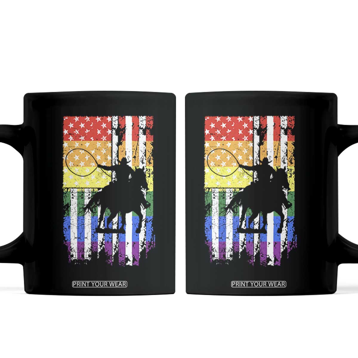 Rodeo Gay Cowboy Western LGBTQ Rainbow Flag Coffee Mug TS14 Black Print Your Wear