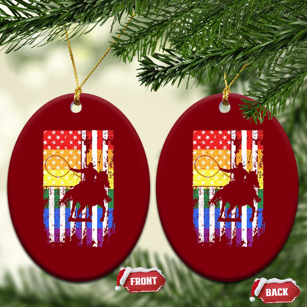 Rodeo Gay Cowboy Western LGBTQ Rainbow Flag Ceramic Ornament TS14 Print Your Wear