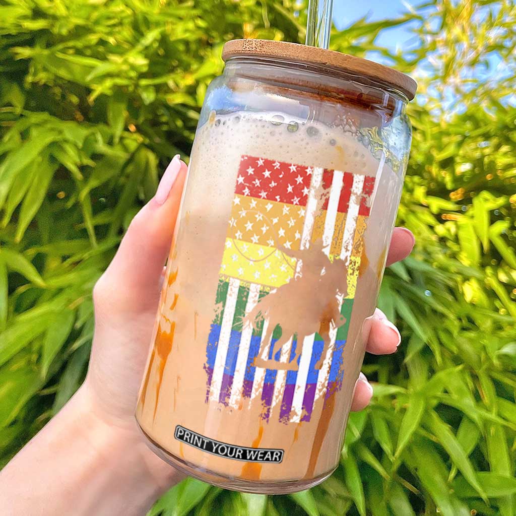 Rodeo Gay Cowboy Western LGBTQ Rainbow Flag Glass Can TS14 Black Print Your Wear