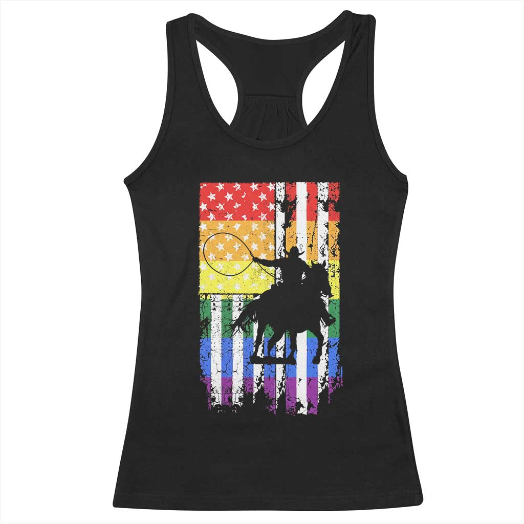 Rodeo Gay Cowboy Western LGBTQ Rainbow Flag Racerback Tank Top TS14 Black Print Your Wear
