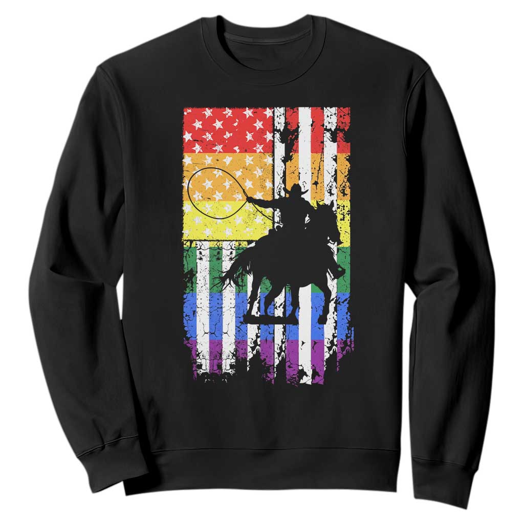 Rodeo Gay Cowboy Western LGBTQ Rainbow Flag Sweatshirt TS14 Black Print Your Wear