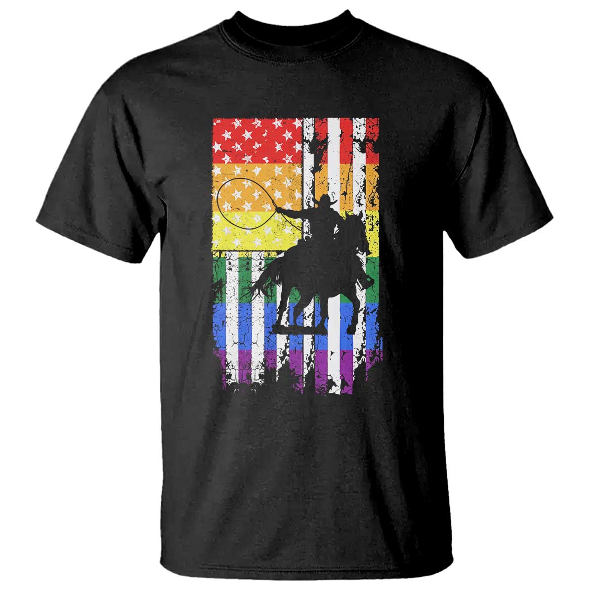 Rodeo Gay Cowboy Western LGBTQ Rainbow Flag T Shirt TS14 Black Print Your Wear