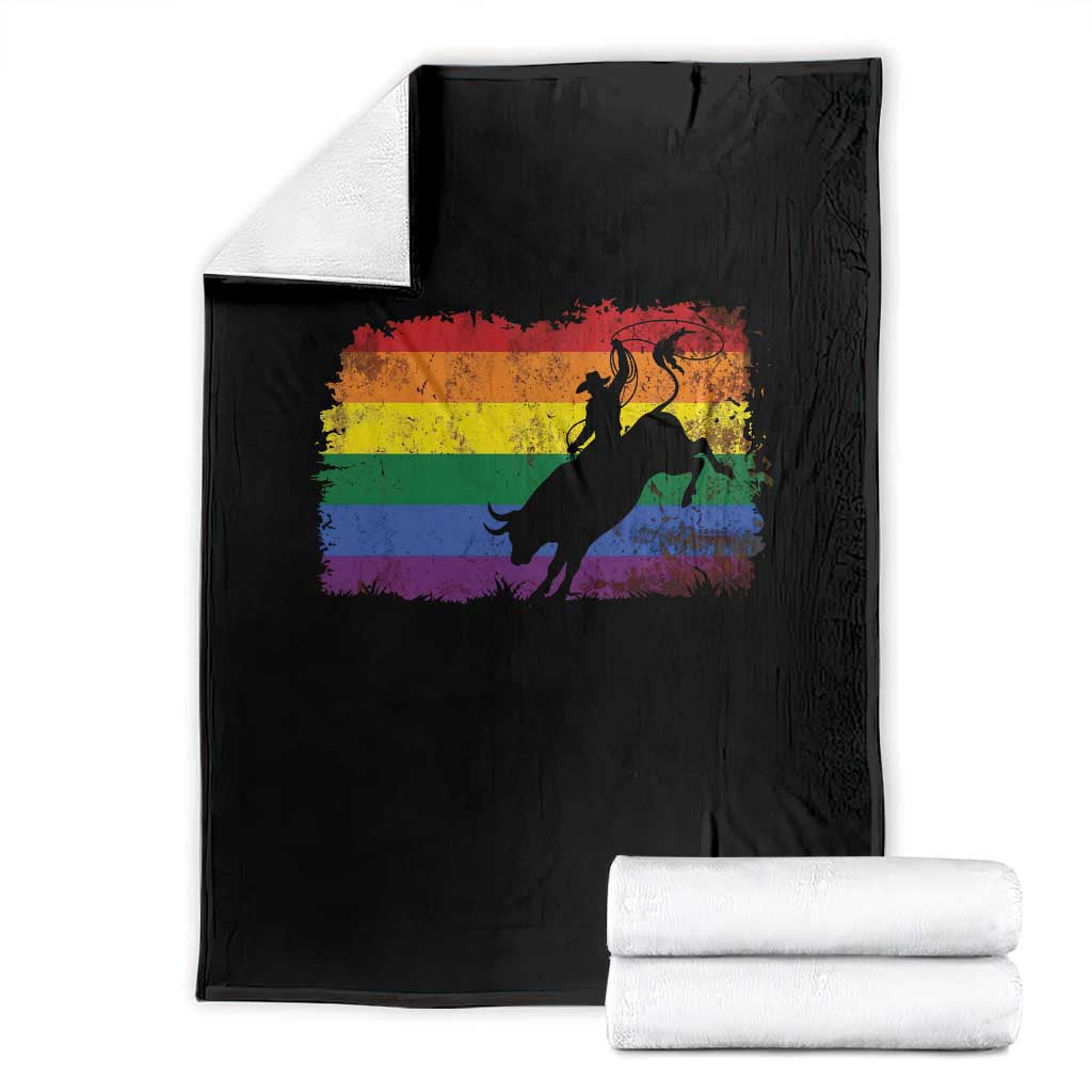 Rodeo Cowboy Bull Rider Western LGBTQ Rainbow Flag Throw Blanket TS14 Black Print Your Wear