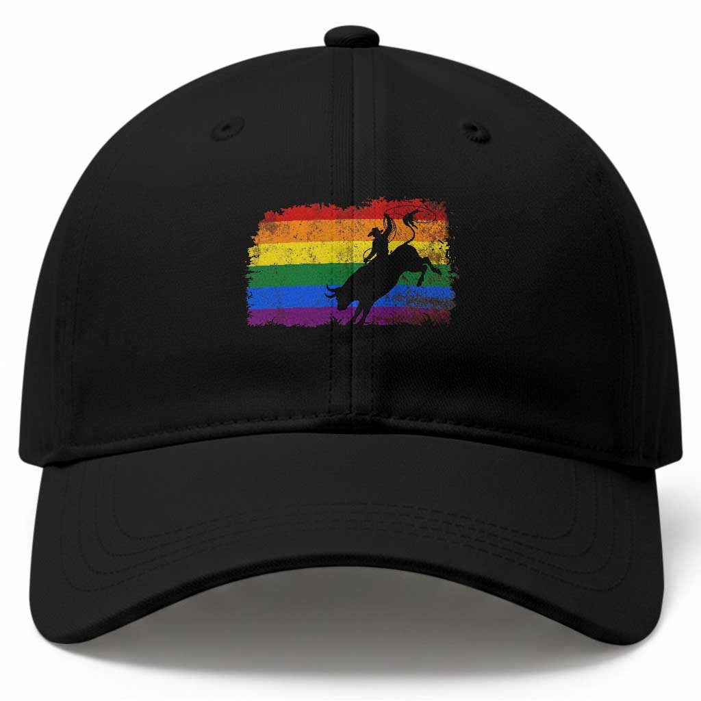 Rodeo Cowboy Bull Rider Western LGBTQ Rainbow Flag Baseball Cap TS14 Print Your Wear