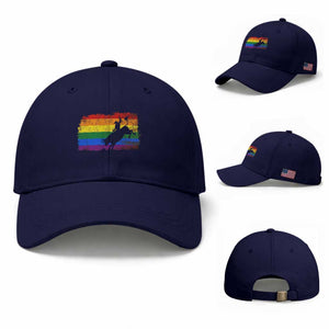 Rodeo Cowboy Bull Rider Western LGBTQ Rainbow Flag Baseball Cap TS14 Baseball Cap Universal Fit Dark Blue Print Your Wear