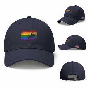Rodeo Cowboy Bull Rider Western LGBTQ Rainbow Flag Baseball Cap TS14 Baseball Cap Universal Fit Navy Print Your Wear