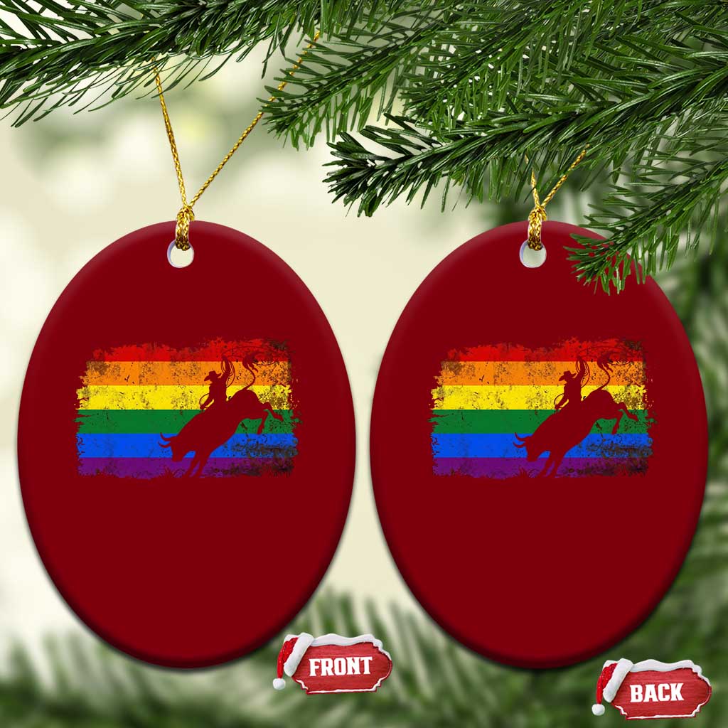 Rodeo Cowboy Bull Rider Western LGBTQ Rainbow Flag Ceramic Ornament TS14 Print Your Wear