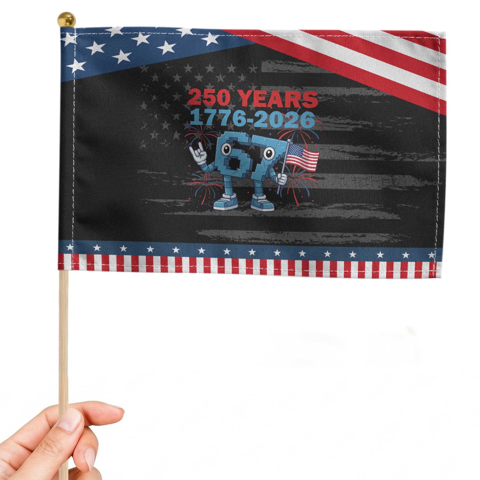 250th America Anniversary Patriotic Handheld Flag Funny Italian Brainrot Meme 4th of July TS14 Distressed 8.2